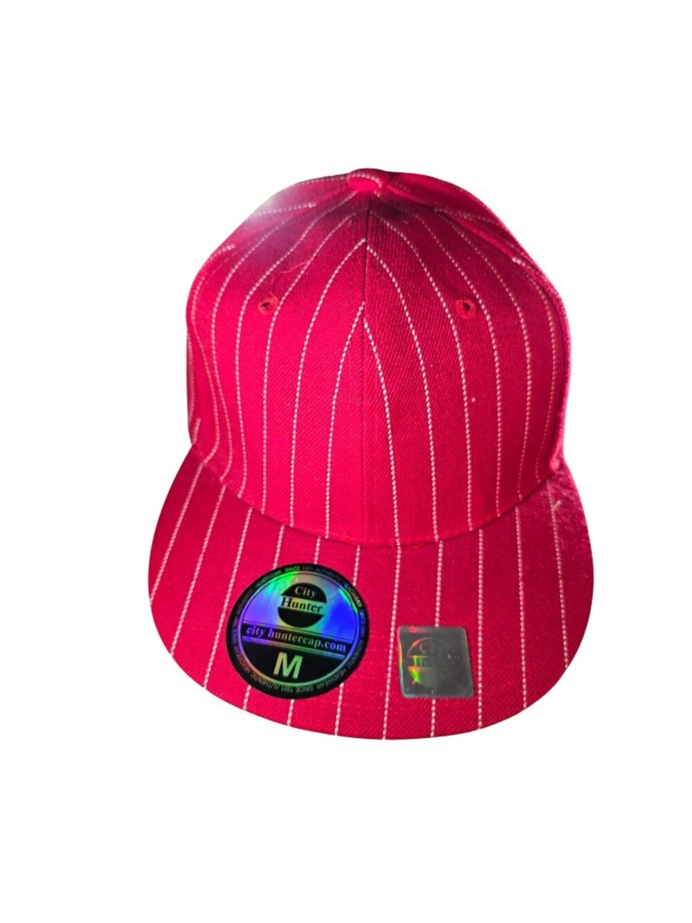 City Hunter Cap Red White Pinstripe Flat Brim Hat Medium Classic Baseball